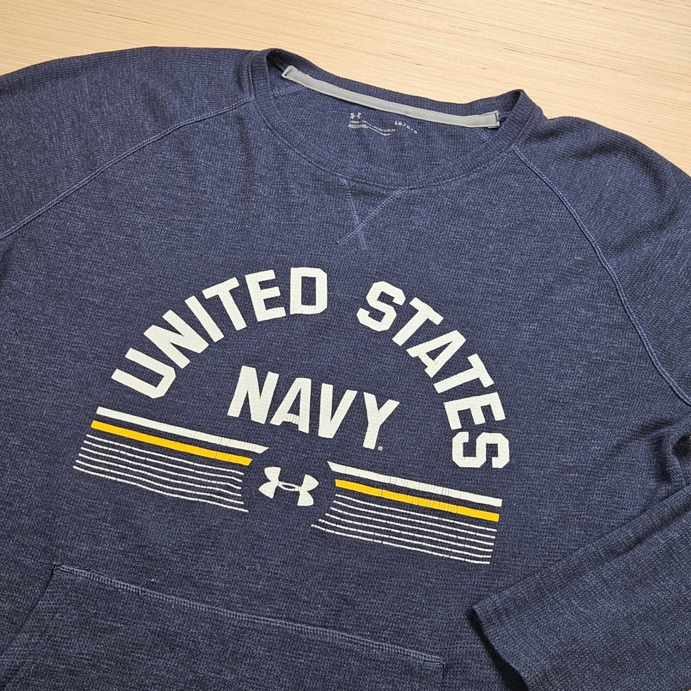 Under Armour United States Navy Mens L Blue Long Sleeve Waffle Knit Pouch UM7014